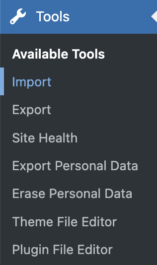 WordPress.org Tools > Import